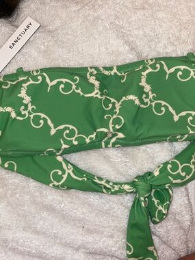 Sanctuary Green Cream Scroll Knot Reversible Bikini Top - NWT